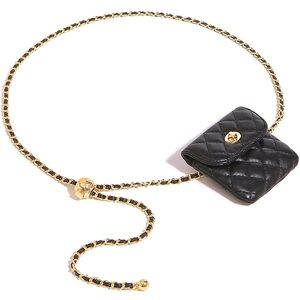Black Quilted Chain Belt with Pouch